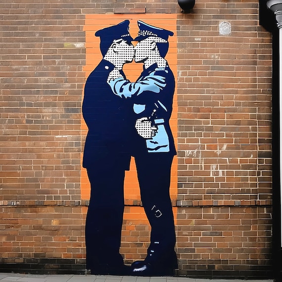Homage Banksy Street Art Photography by Jo Paffy Kissing Policemen