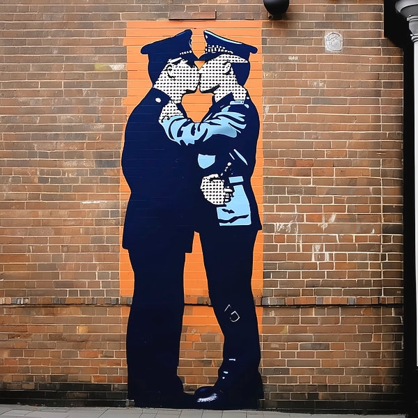 Homage Banksy Street Art Photography by Jo Paffy Kissing Policemen