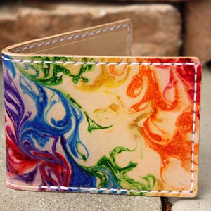 Portefeuille en cuir marbré arc-en-ciel