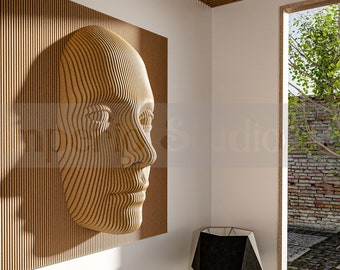 Parametric Face, 3D Wood Wall Decor Art, Large Human Face