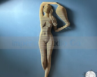 Large Parametric Lady 3D Wood Wall Decor Art - Modern Human Body Sculpture for unique living rooms