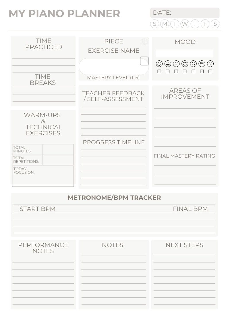Printable Piano Practice Planner – Music Journal, Repertoire Log ...