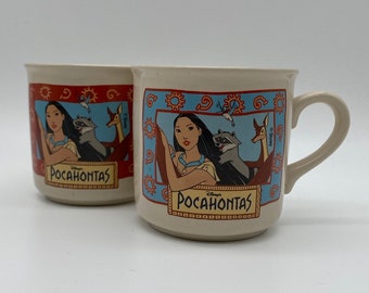 Pocahontas Mugs, Set of 2 | Vintage Disney Mug | Gift for the Disney Fan | Two Color Variations | No Chips or Cracks