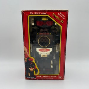 Rare and Vintage Tommy The Atomic Robot | Toby Jr Version | New Bright Industrial, 1980 | Talk, Move, Flash, at your command! Display Piece