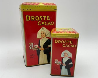 Set van 2 Droste Cacao Blikken | Vintage decoratieve cacaoblikken | Koninklijke Droste Fabrieken | Haarlem, Nederland