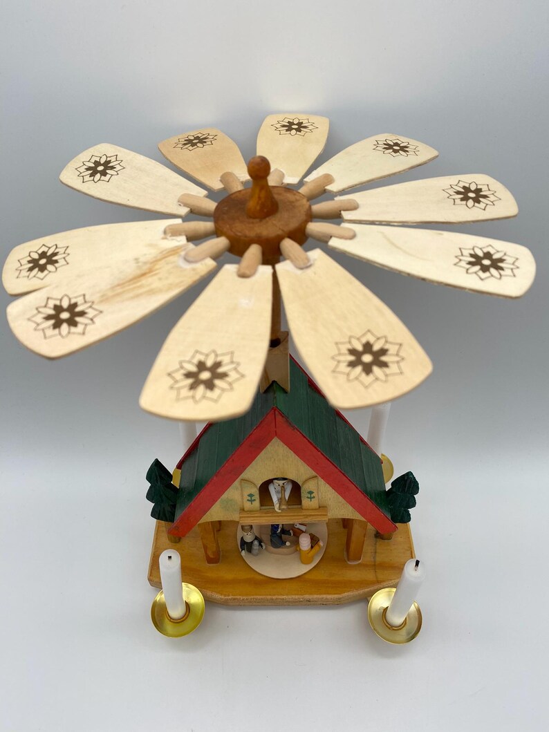 Vintage Wooden Christmas Carousel German Kurt Adler Wood Alpine Candle