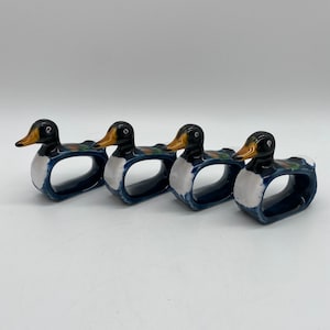 Set of 4 Mallard Ceramic Napkin Rings Lot of 4 Vintage Duck Napkin Rings image 1