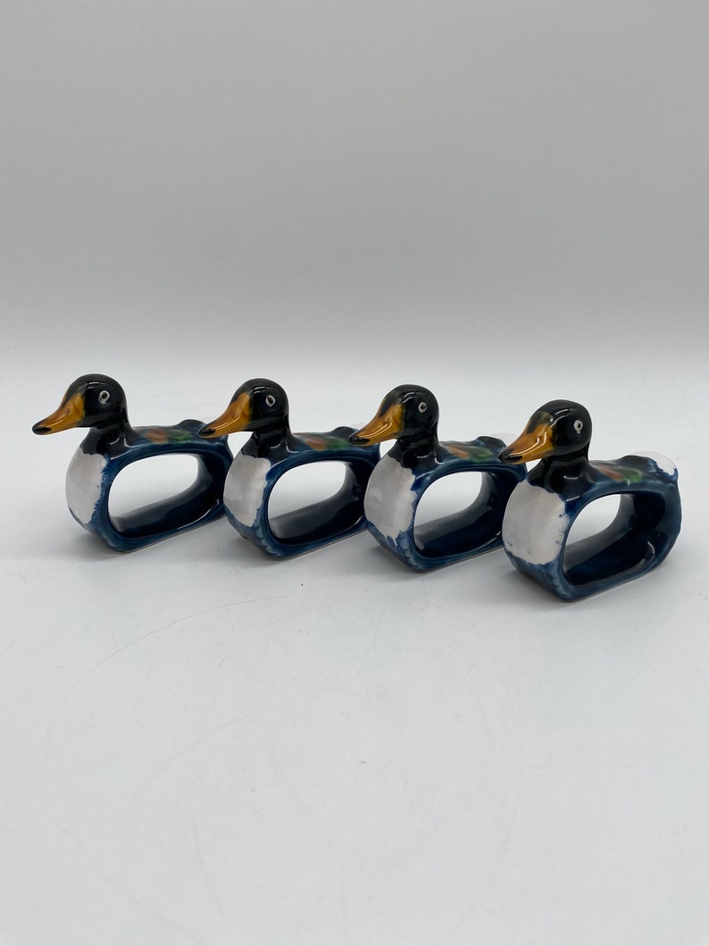 Set of 4 Mallard Ceramic Napkin Rings Lot of 4 Vintage Duck Napkin Rings image 1