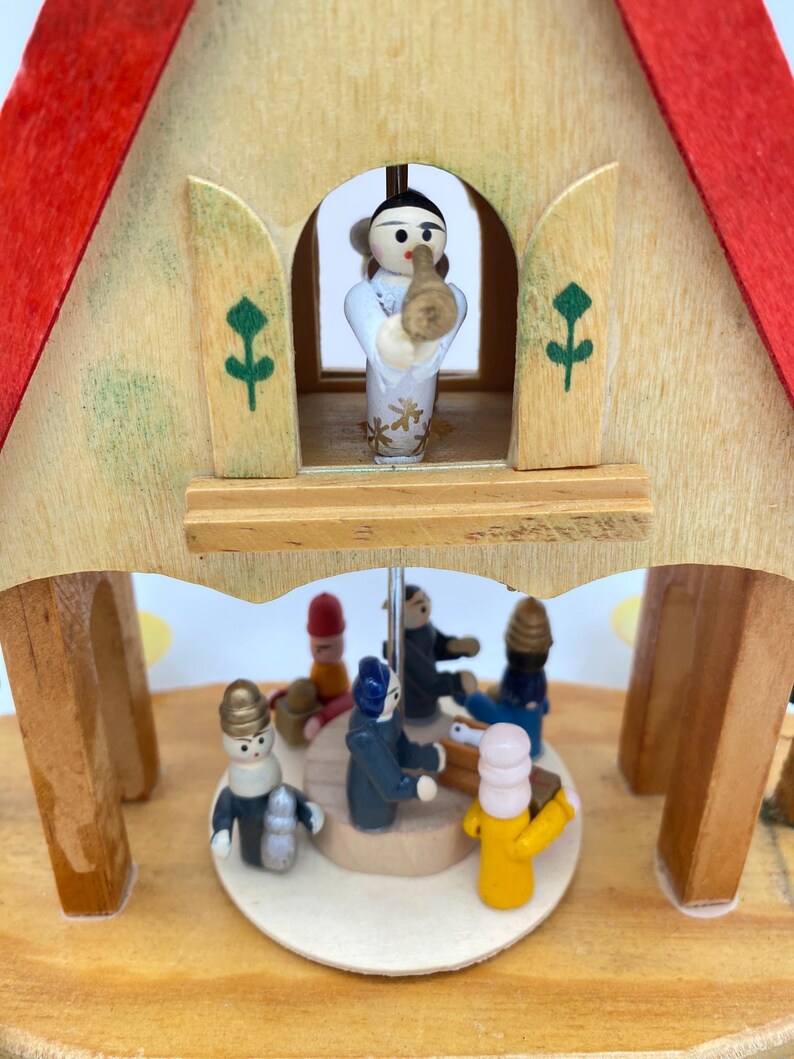Vintage Wooden Christmas Carousel German Kurt Adler Wood Alpine Candle