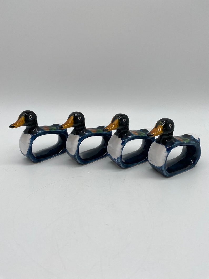 Set of 4 Mallard Ceramic Napkin Rings Lot of 4 Vintage Duck Napkin Rings image 3