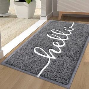 Hello “hello” Door Mat, Dirt Trapper Doormats Non-Slip Low Profile Durable Door Mat for Outdoor, Indoor, Entrance, Patio, Front Back DooR