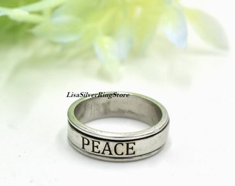 PEACE Word Ring, 925 Sterling Silver Ring, Designer Zigzag Carved Band Ring, Handmade Ring, Everyday Jewelry, Christmas Gift Helloween gift