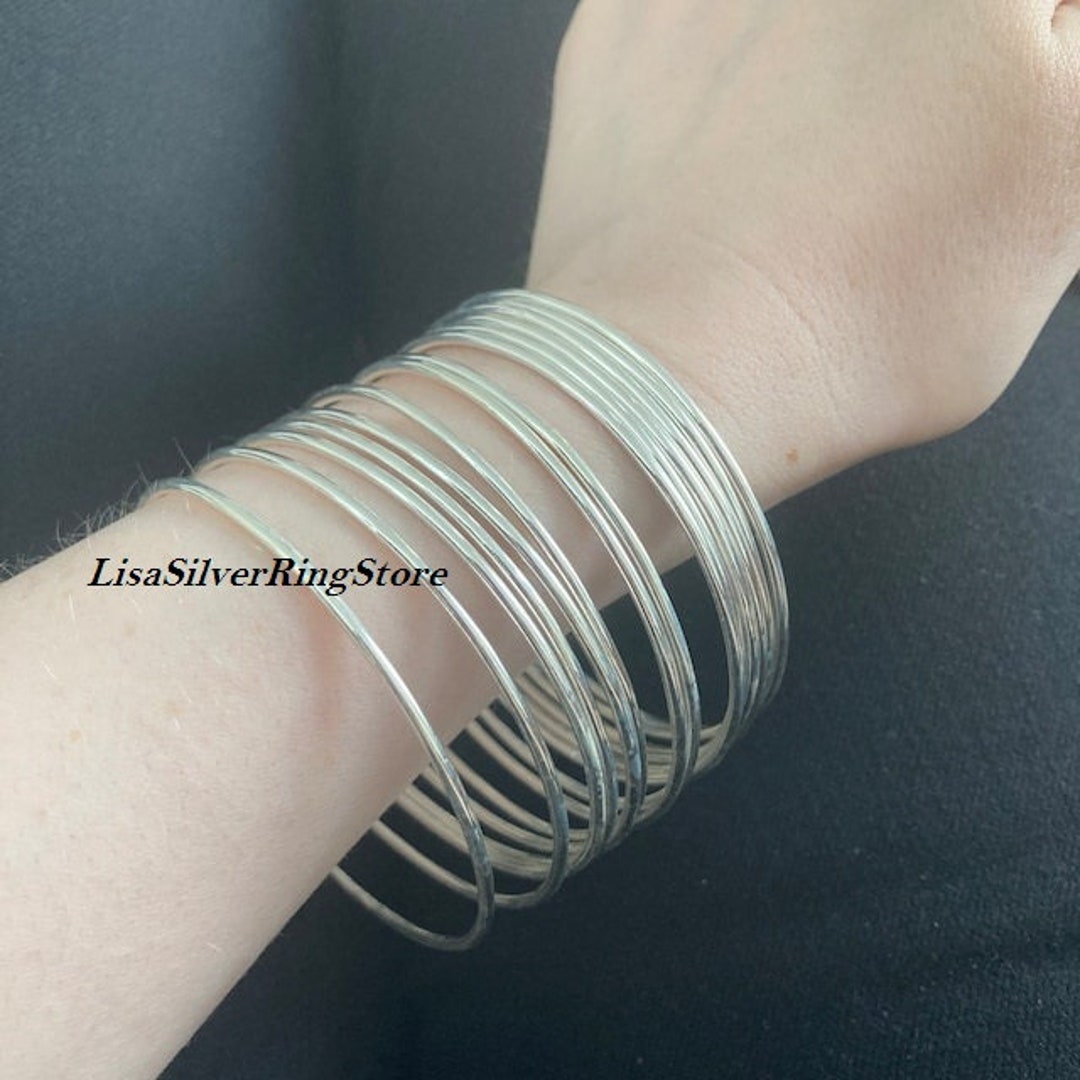 Stacking Bangle in Sterling Silver, Sterling Silver Bangle Set, Set of ...