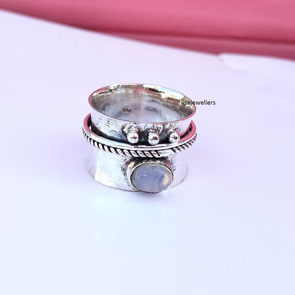 Moonstone Spinner Ring, 925 Sterling Silver Ring, Women's Ring, Handmade Ring, Meditation ring, Silver Jewellery, Anxiety Ring, Fidget Ring