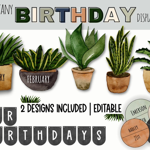 BOHO PLANT Classroom Birthday Displays | Modern | Bunting | Bulletin Board