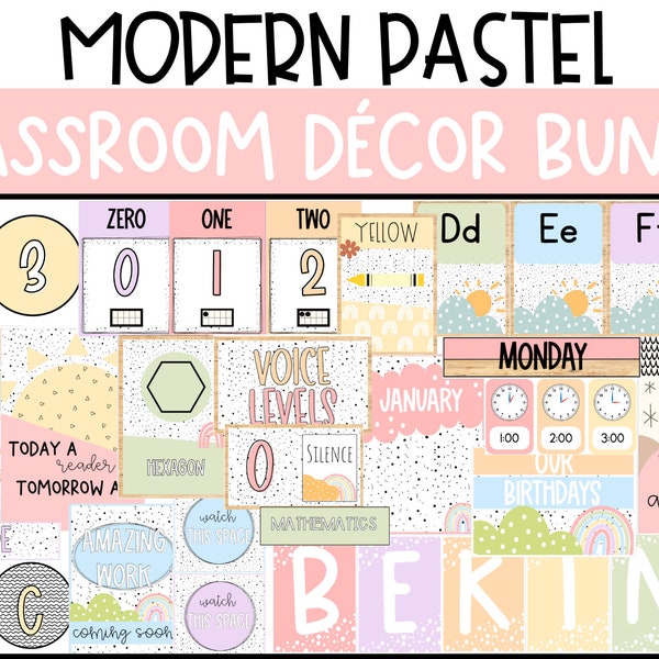 BOHO| PASTEL | ModerClassroom Decor MEGA bundle with digital teacher planner