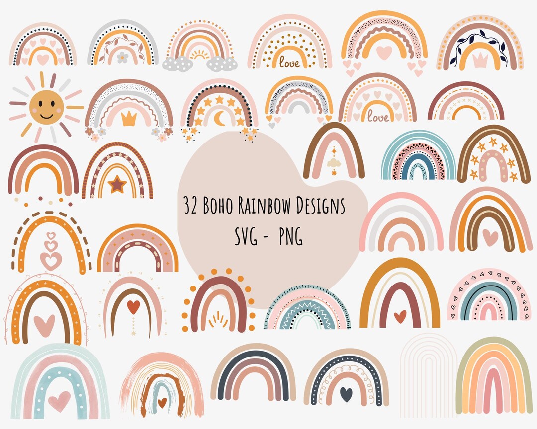 32 SVG Bundle Boho Rainbows PNG Boho Rainbows Digital Stickers ...