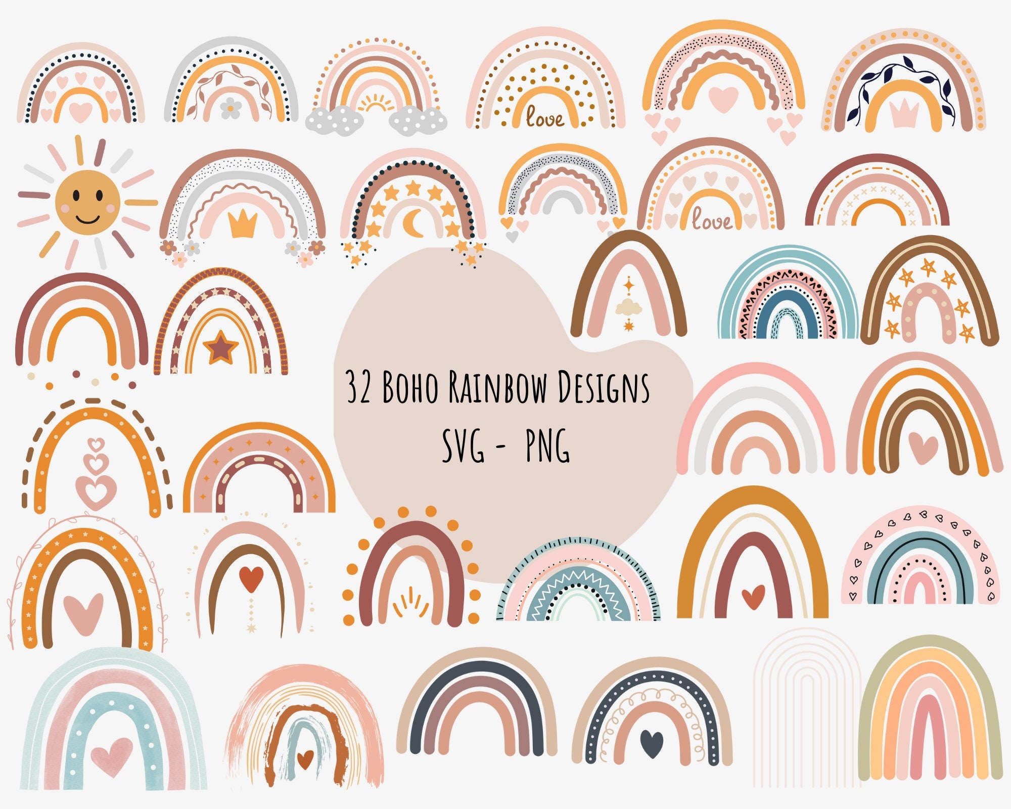32 SVG Bundle Boho Rainbows PNG Boho Rainbows Digital Stickers ...