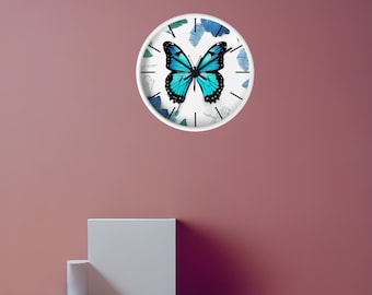 Blue Butterfly Wall Clock - Gift for Mom - Blue Butterfly - Wall Clock - Home Decor - Wall Clock - Interior Decor - Wall Clock