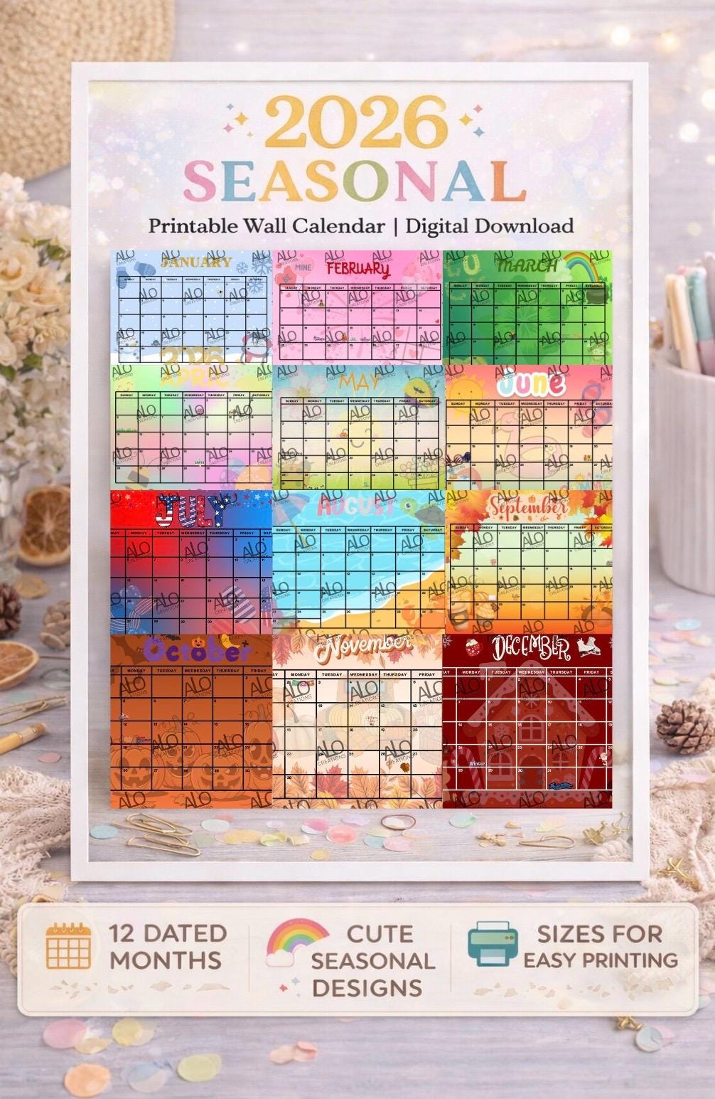 2026 Wall Calendar Printable | Modern Minimalist Design (digital ...