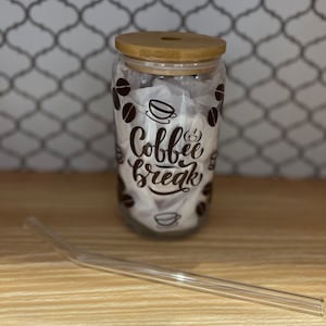 16oz Iced Coffee Glass Cup with Bamboo Lid & Glass Straw | Reusable Cold Drink Tumbler | Aesthetic Glass Can for Coffee Lovers