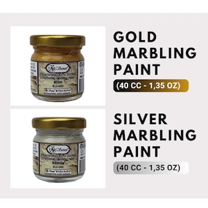 Ebru Art Marbling Paint Colors - Gold and Silver - 40cc - Produced From Natural Pigments - Professional High Quality