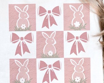 Checkered Easter Coquette PNG, Easter Bunny Png, Retro Easter Png, Happy Easter Png, Christian Easter Png, Girls Easter Png, Preppy Rabbit