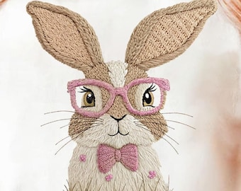 Retro Easter Bunny PNG, Vintage Happy Easter PNG, Faux Embroidery Girly, Funny Easter Bunny Sunglasses Easter Holiday Sublimation Designs