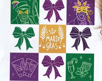 Checkered Mardi Gras PNG, Fleur De Lis Png, Retro Mardi Gras Png, Mardi Gras Coquette Png, King Cake Png, Louisiana Crawfish Png