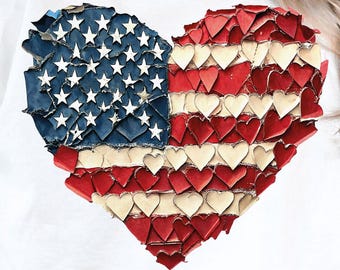 4th Of July Day Heart png, Patriotic USA Flag Independence Day Brushstroke Hand Drawn Heart Design / Red White Blue Stars Stripe