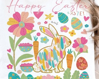 Happy Easter PNG, Boho Easter Bunny Png, Retro Easter Png, Glitter Easter Coquette Png, Floral Spring Png, Brushstroke Easter Egg Png