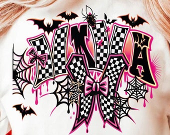 Spooky Mama Neon Png, Halloween Png, Spooky Season Png, Halloween Checkered Png, Spooky vibes Png, Halloween Mama Coquette Bow Sublimation
