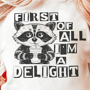 Zuallererst bin ich eine Freude Lustiger Waschbär PNG sarkastischer Snarky Png Trending Frauen Png Lustiger sarkastischer Waschbär Vintage-Shirt Design