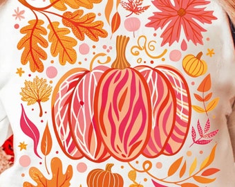 Leopard Pink Pumpkin Png, Boho Floral Fall Png, Retro Fall Png, Autumn Vibes Png, Pumpkin Season Png, Leopard Pumpkin Png, Fall Sublimation