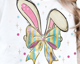 Glitter Easter Bunny Coquette PNG, Happy Easter png, PNG, Easter Brushstroke png, Girls Easter Png, Bunny Ears, Bunny Bow Png Sublimation