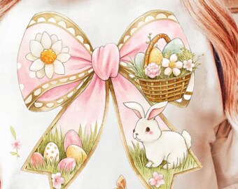 Glitter Easter Bunny Coquette PNG, Happy Easter png, PNG, Easter Brushstroke png, Girls Easter Png, Bunny Ears, Bunny Bow Png Sublimation