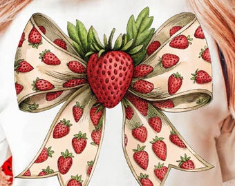 Erdbeere Schleife Png, Sommer Png, Cottagecore Ästhetik Png, Erdbeere Ästhetik Png, Retro Erdbeere Schleife Png, süßes Erdbeerband Png