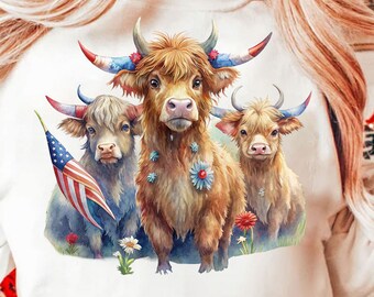 Västamerikansk höglandsko png, Amerika png, 4 juli png, västerländsk sublimering, amerikansk flagga png, USA png, amerikanska designer, frihet