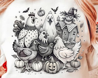 Halloween PNG, Spooky Chickens Png, Autumn Png Sublimation Design, Fall Png, Pumpkin Png, Witch Png, Haunted House Chickens png files