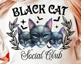 Black Cat Social Club png, Ghots Cat png, retro halloween png, trending png, Gothic png, black cat png, Cat mom png, Halloween cat mama png