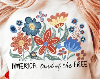 Land of the free png, Floral America Png, 4th of July Png, Flowers America Png,Memorial Day PNG, America Brushstroke Png,USA png,4th of July