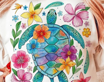 Boho Floral Sea Turtle PNG, Summer Toddler Png, Turtle Png, Beach Png, Turtle Png, Nautical Sublimation Designs, Fisherman Aesthetic Png