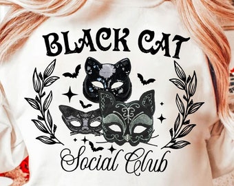 Black Cat Social Club png, Ghots Cat png, retro halloween png, trending png, Gothic png, black cat png, Cat mom png, Halloween cat mama png