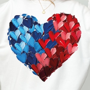 Coup de pinceau coeur du 4 juillet png, drapeau des Etats-Unis, jour de l'indépendance, coup de pinceau coeur dessiné à la main, sublimation de l'Amérique, png pour les chemises