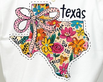 Floral Coquette Texas Png, State Png, Texas Brushstroke Png, Girly State Shirt Design, Texas Coquette Bow, Trendy Texas png, Preppy Texas
