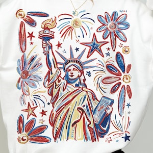 Estátua da Liberdade Retro 4 de Julho, América EUA Png, América 4 de Julho Png Design, 4 de Julho Digital, Bandeira dos EUA, Design de Camisa de Garota Americana