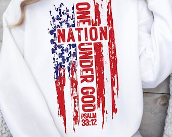 One Nation Under God PNG, Patriotic Christian Sublimation, 4th of July Shirt Design, USA Vintage Trendy Aesthetic God Bless America