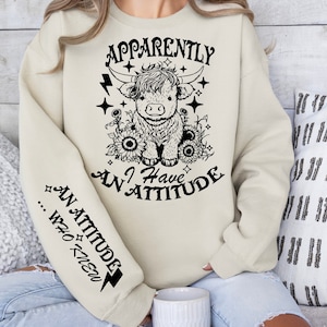 Aparentemente tengo una actitud SVG PNG Sarcástico sarcástico Vaca occidental Png Highland Vaca Divertido Adulto Svg Retro Sublimación Sassy Cut File
