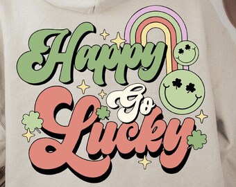 Happy Go Lucky PNG, St. Patricks Day Sublimation, Retro Groovy St. Pattys Png, Funny St Patricks Png, Pot of Gold Sublimation