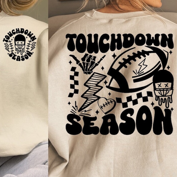 Touchdown Season Retro Football SVG PNG Funny Football Fan Png Game Day Trendy Front and Back Svg Aesthetic Cut File & Sublimation Original